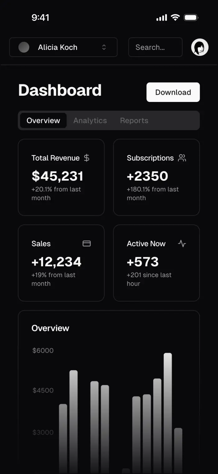 Mobile UI dark theme